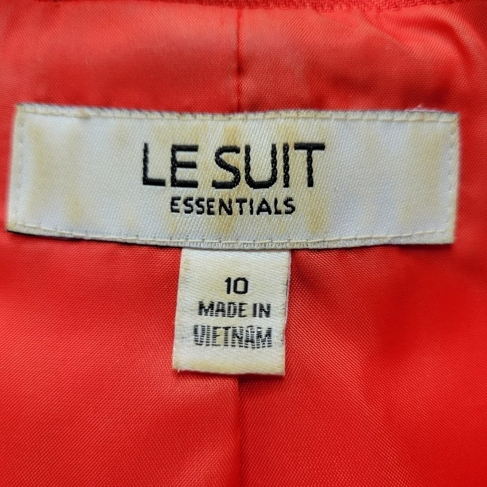 Le Suit Essentials Blazer Women Size 10 Orange Slit Cuffs Textured 3/4 Sleeve